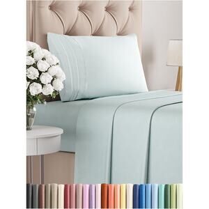 New Twin 3 Piece Sheet Set Breathable Cooling Bed Deep Pockets Oeko-Tex Ice Blue